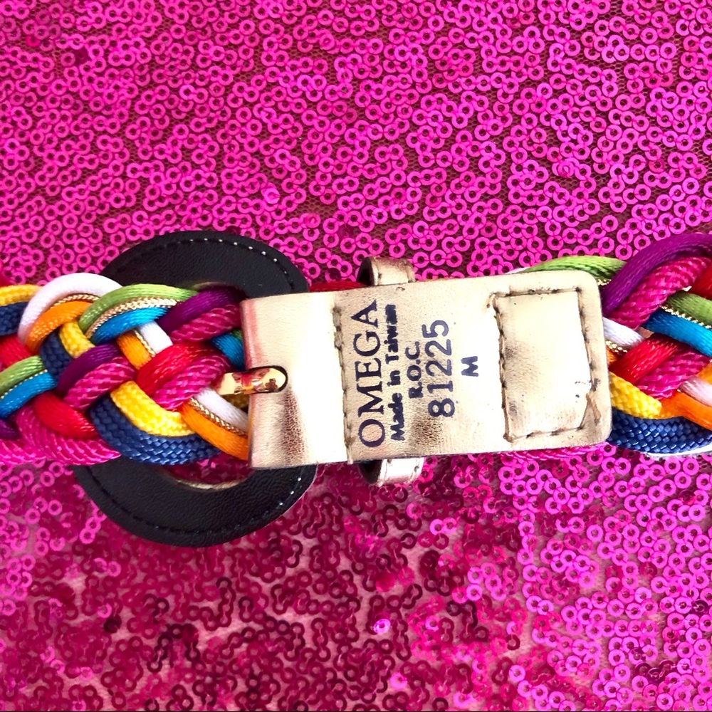 🍭VINTAGE Rainbow Multicolor Braided Woven Nylon Belt - Picture 4 of 4